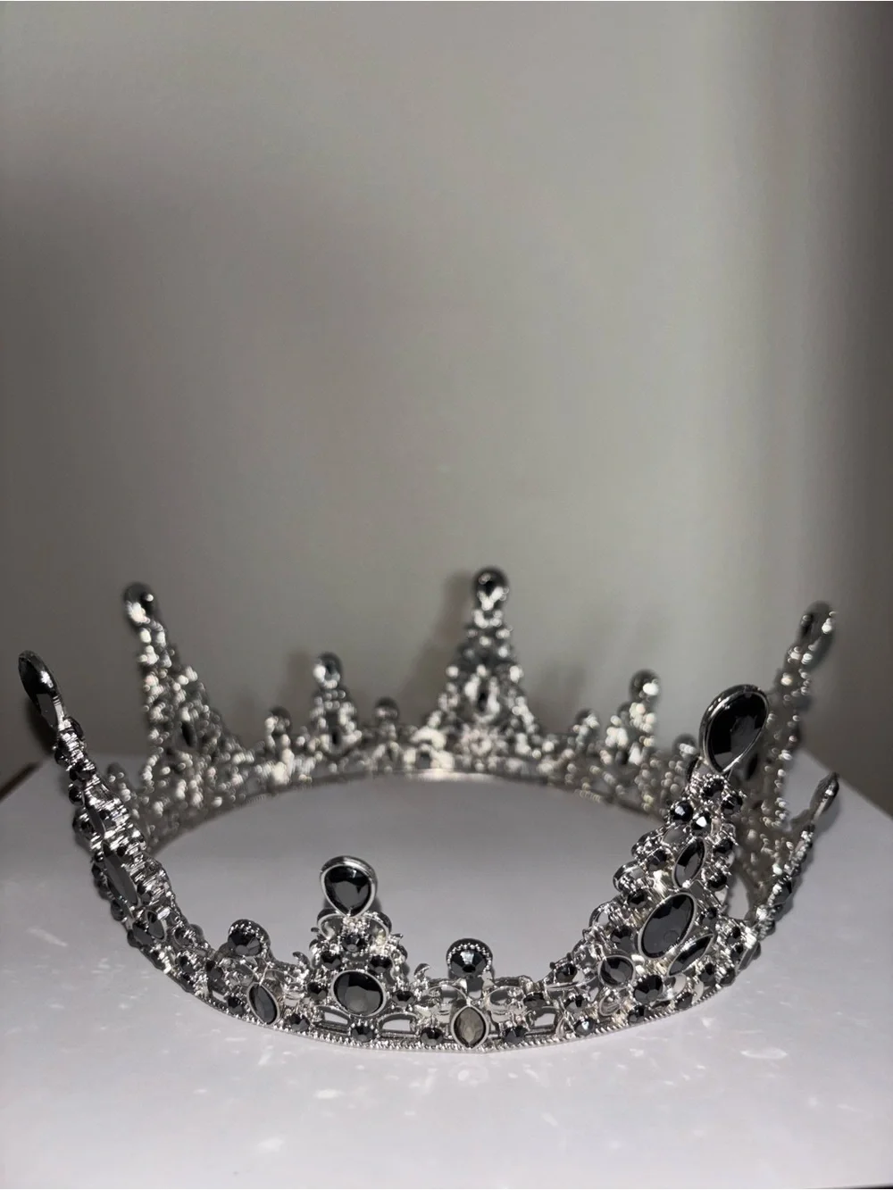 Silver Crown with Black Gems Hair Accessory